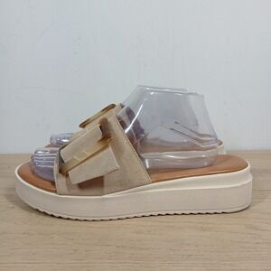 Simona Rossi Sandals Women 9 Beige Leather Buckle Strap Comfort Slides